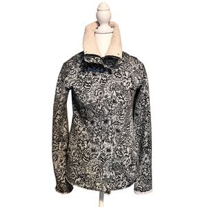 Daytrip Fleece Lined Floral Pattern Gray & Black Jacket-M